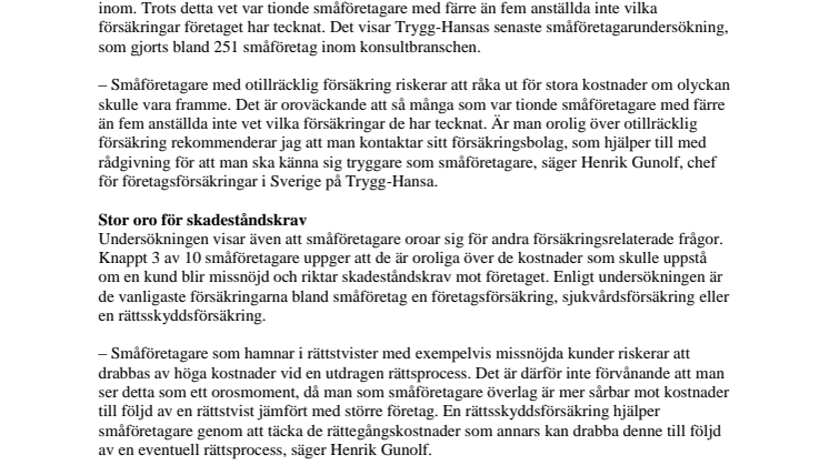 Varannan småföretagare oroar sig över otillräcklig försäkring