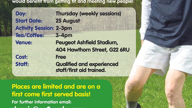 Weekly Walking Football Sessions start in North Glasgow from Thursday 25th Aug 2016
