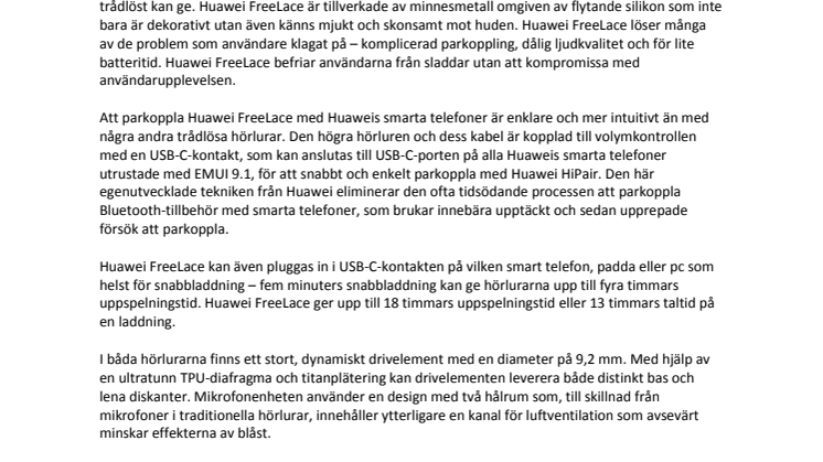 Huawei lanserar nästa generations trådlösa hörlurar - Huawei FreeLace