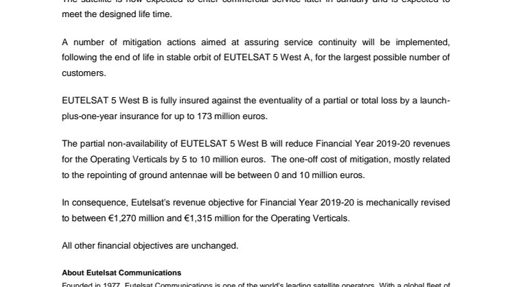 Update on EUTELSAT 5 West B status