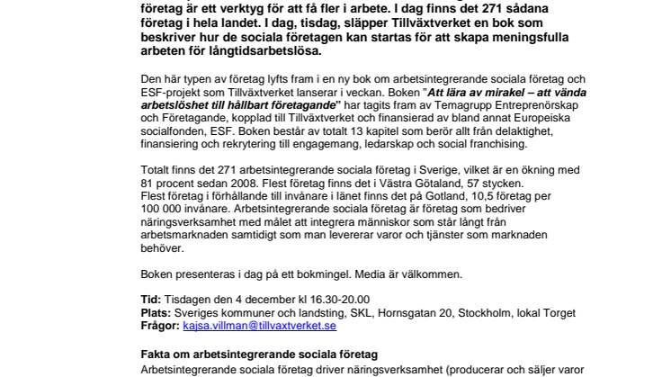 Företagande mot arbetslöshet i ny bok från Tillväxtverket