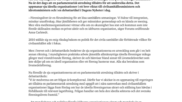 "Dags att regeringen tar ansvar för föreningslivets förutsättningar"