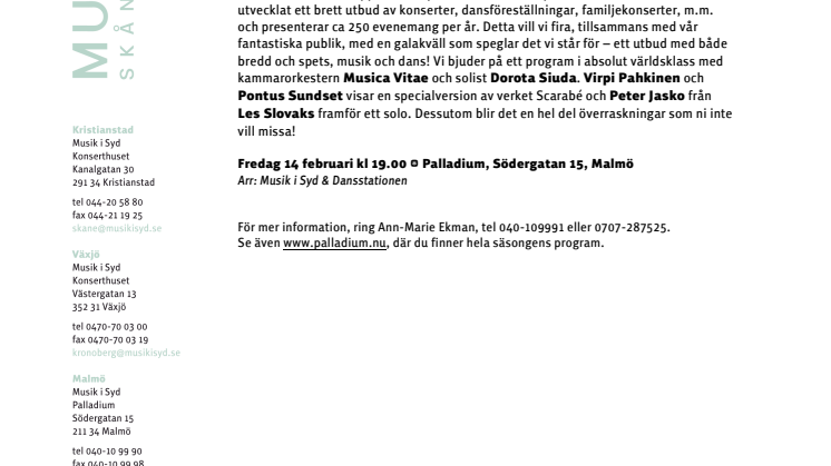 Musik i Syd & Dansstationen firar  10 år på Palladium! 