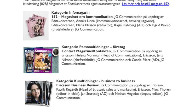 Fyra finalister från JG Communication till Svenska Publishingpriset