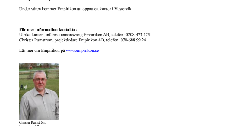 Projektledningsföretaget Empirikon etablerar verksamhet i Västervik