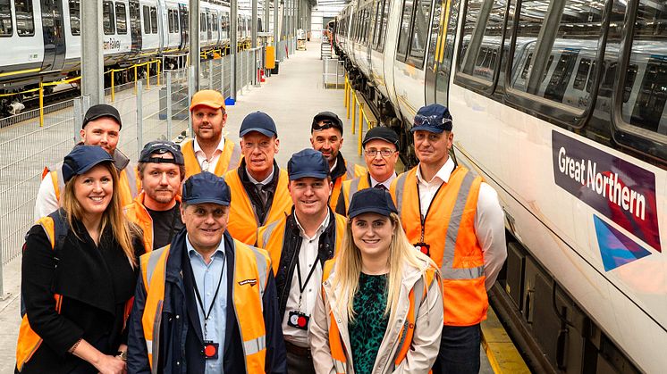 Making progress: The project team for the first-in-class 387 that has been retrofitted with ETCS in-cab signalling with representatives from GTR, Alstom and the East Coast Digital Programme DOWNLOAD MORE PICTURES BELOW