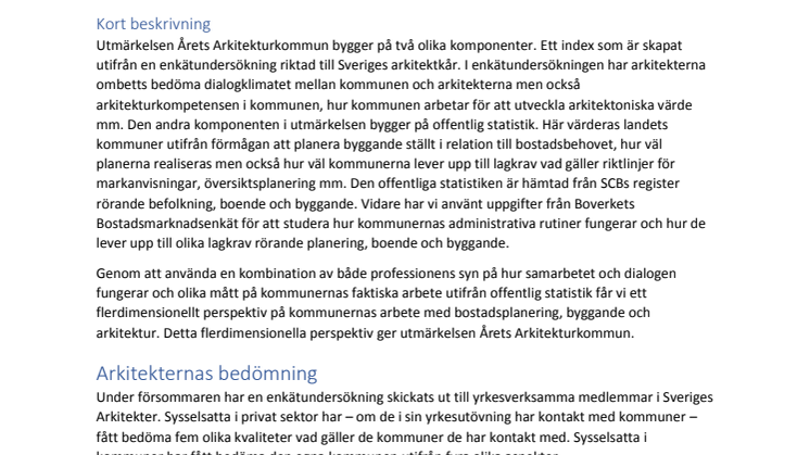 Beskrivning av årets Arkitekturkommun 2018 