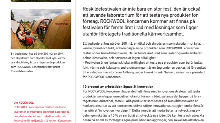 ROCKWOOL använder Roskildefestivalen som innovationslaboratorium