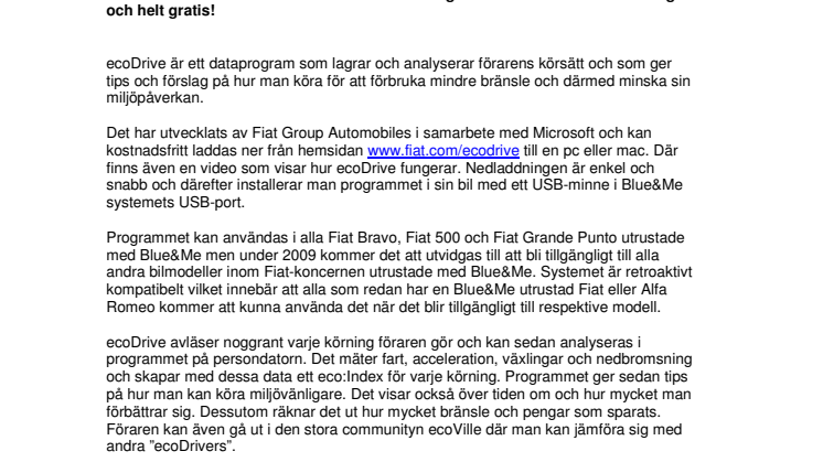 Fiat ecoDrive nu också för Fiat Bravo