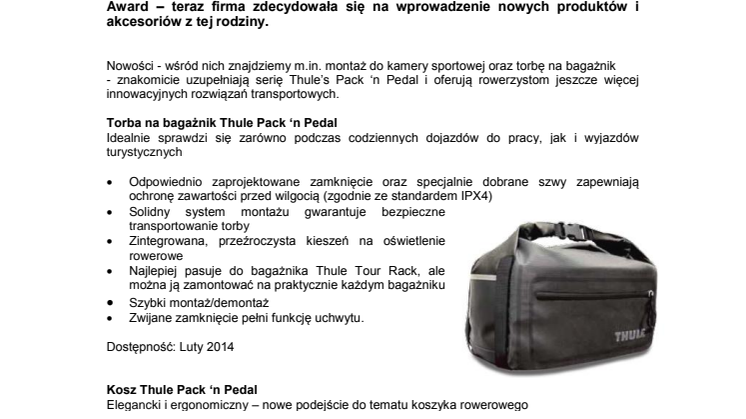Thule prezentuje nowe elementy systemu sakw i bagażników rowerowych Pack ‘n Pedal