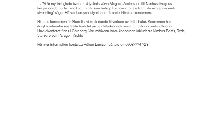 Ny VD utsedd för Nimbus Group