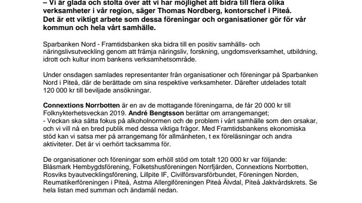 Sparbanken Nord stöttar Piteås föreningsliv