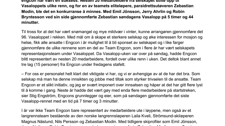 Et vellykket helseinitiativ av Engcon – suksess for Team Engcon i årets Vasalopp