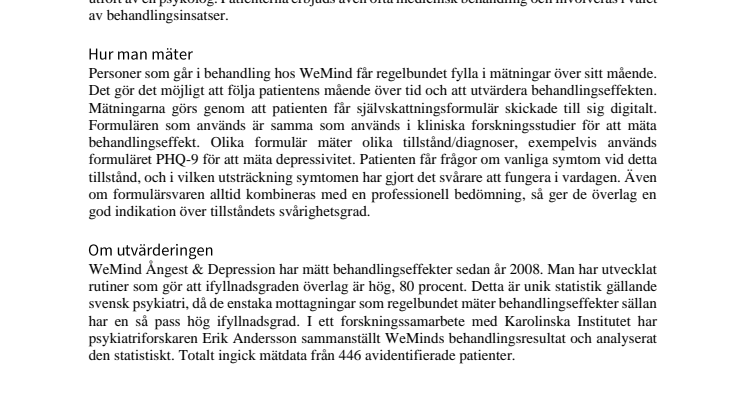 Behandlingsresultat WeMind Ångest & Depression