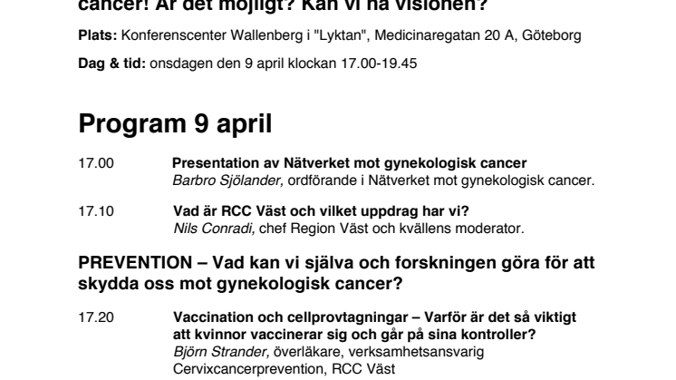 Pressinbjudan: Gyncancerdagen 2014 i Göteborg den 9 april
