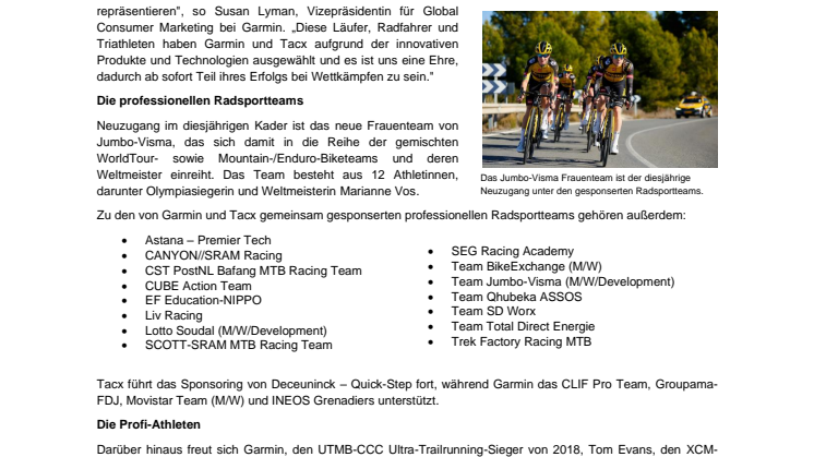 PM Garmin Pro Cycling und Pro Athletes Sponsoring 2021