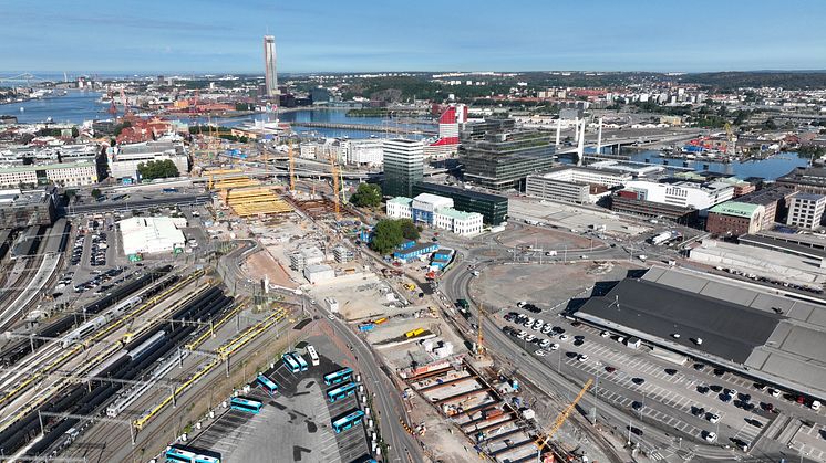 Byggnationen av den nya tågstation som ska kopplas samman med Centralstationen. Foto: Trafikverket och NCC Sverige.
