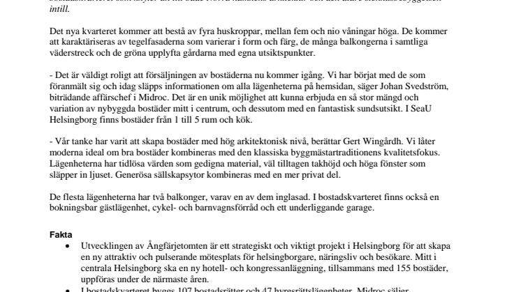 Midroc startar försäljningen av 107 bostäder i SeaU Helsingborg