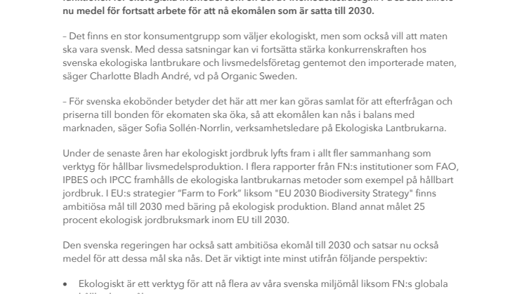 Fortsatta satsningar på ekologiskt i Sverige