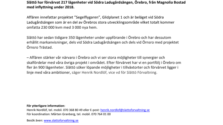 Slättö förvärvar 217 lägenheter i Örebro