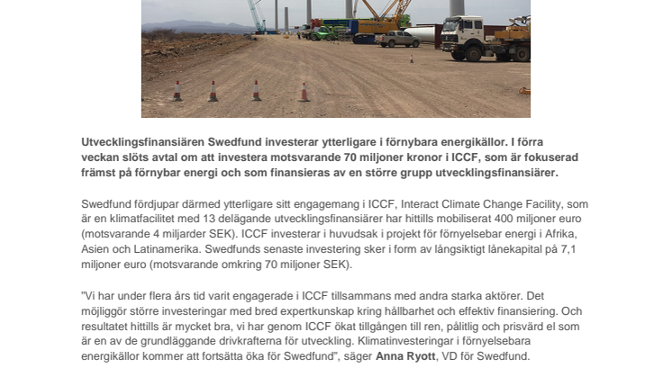 Swedfund gör en ny omfattande klimatinvestering