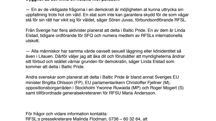 Litauen förbjuder marsch för mänskliga rättigheter