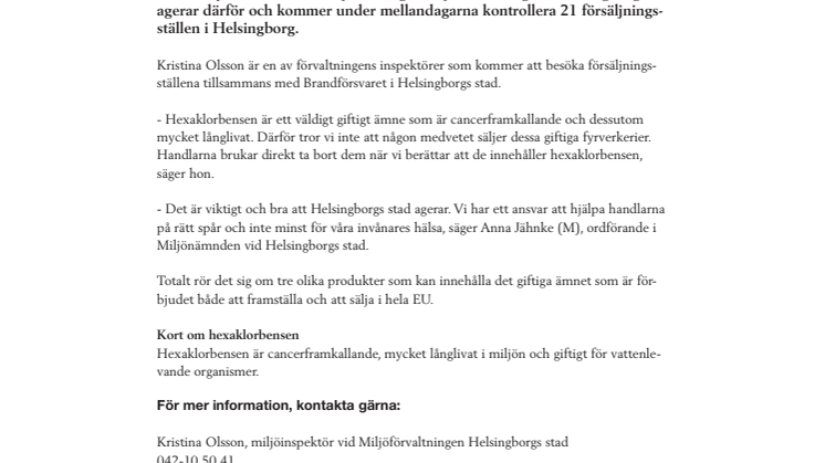 Helsingborgs stad agerar mot giftiga nyårsraketer