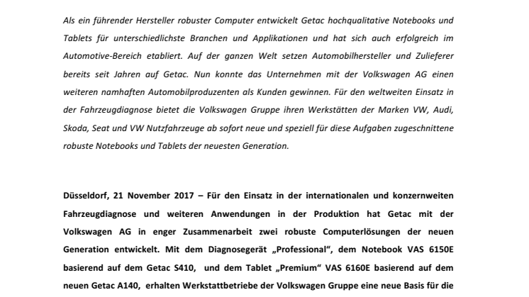 PROZESSOPTIMIERUNG IN DER AUTOMOBILINDUSTRIE: VOLKSWAGEN AG SETZT AUF ROBUSTE HARDWARE VON GETAC