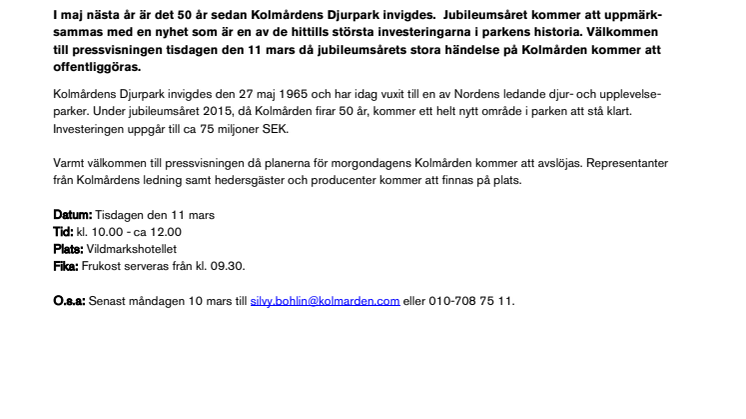 Kolmården storsatsar till sitt 50-årsjubileum