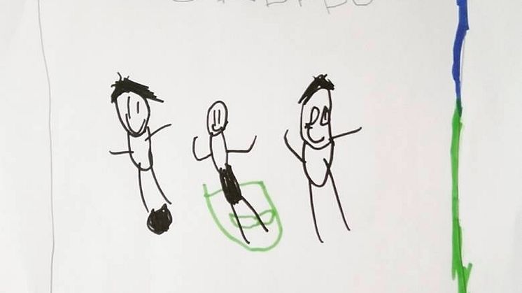 Teckning av 7-årig pojke som saknar sin pappa som är i fängelse och vars högsta önskan var att få spela fotboll med honom.