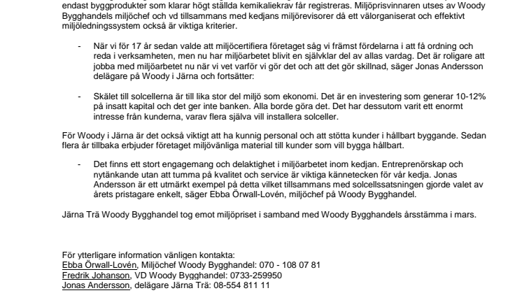 Miljöpris till Woody i Järna