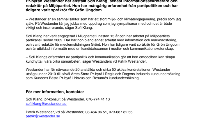 Westander värvar från Miljöpartiet