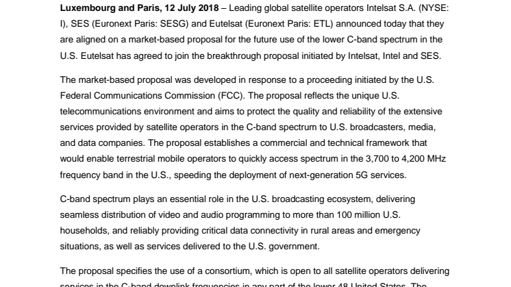 Eutelsat partners with Intelsat and SES in U.S. C-band Spectrum Proposal