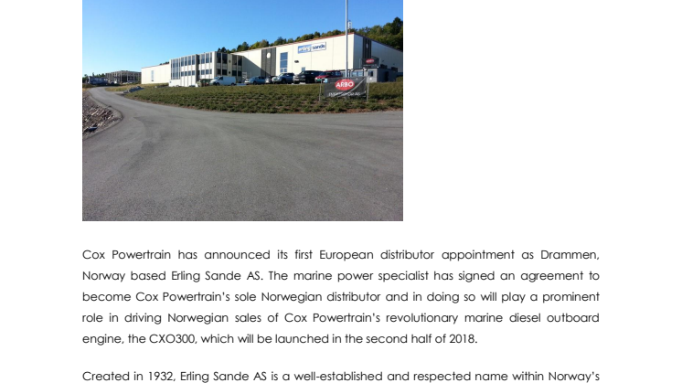 Cox Powertrain: Erling Sande named Cox Powertrain's Norwegian Distributor