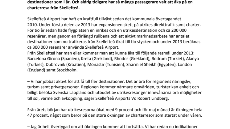 Stor ökning av utrikesresor från Skellefteå Airport