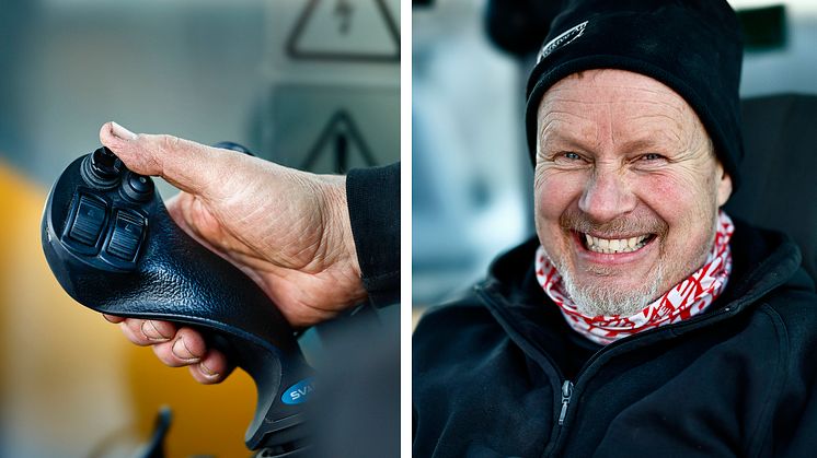 Rickard Andersson på Strängnäs Grävtjänst var testförare för den nya joysticken.