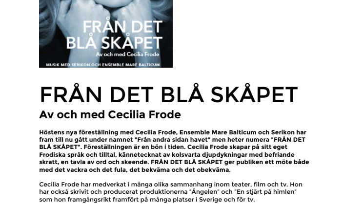 Cecilia Frode i nya föreställningen FRÅN DET BLÅ SKÅPET