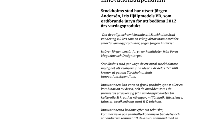 Iris Hjälpmedel:  Medverkar i Stockholms Innovationsstipendium 