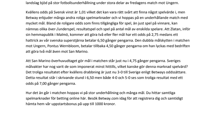 Odds på Sverige - San Marino