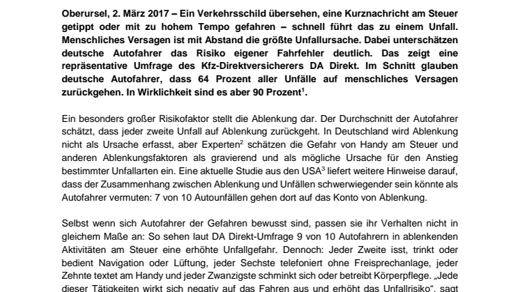 Risikofaktor Mensch: Autofahrer unterschätzen eigene Fahrfehler deutlich