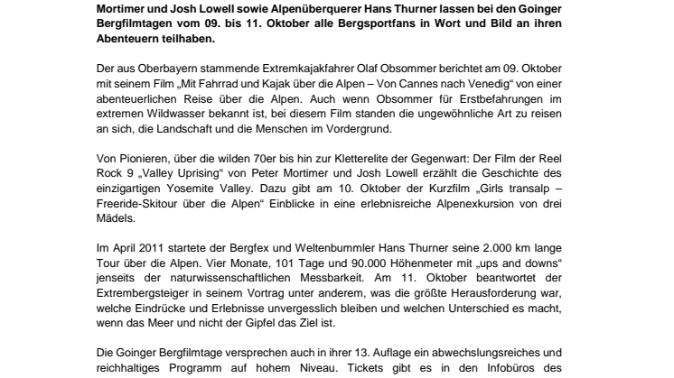 13. Bergfilmtage in Going am Wilden Kaiser