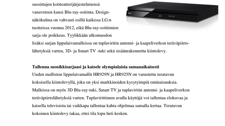 LG:n uudet Blu-ray-soittimet tuovat viihteen koteihin