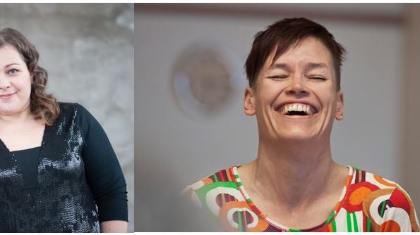 Charlotta Sairio och Veera Suvalo Grimberg är två välmeriterade scenkonstnärer som för dagen läser var sin favoritbok i serien om Alfons Åberg.