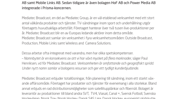 Prisma Outside Broadcast växer och byter namn! 