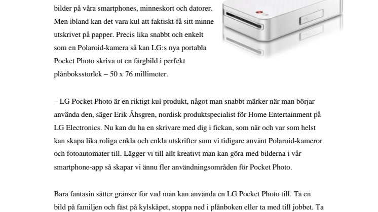 FOTA MED MOBILEN OCH SKRIV UT DIREKT  MED LG:S NYA MINISKRIVARE