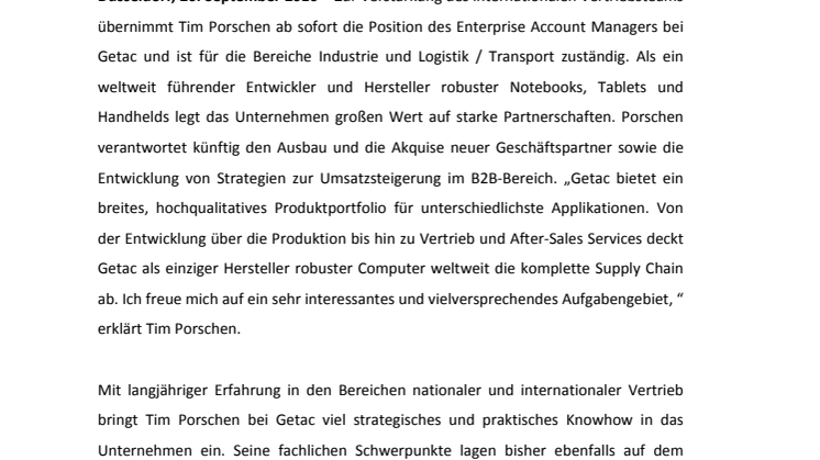 ​FÜR STARKE PARTNERSCHAFTEN: GETAC BEGRÜSST NEUEN ENTERPRISE ACCOUNT MANAGER