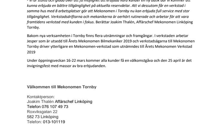 Pressmeddelande Mekonomen Linköping Tornby PDF