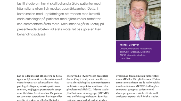 CNS-tumörer - docent Michael Bergqvist rapporterar från ASCO 2010