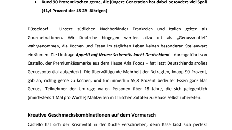 Castello-Umfrage: Deutschland genießt und kocht kreativ