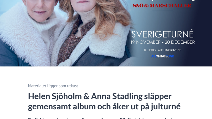 Helen Sjöholm & Anna Stadling släpper gemensamt album och åker ut på julturné 